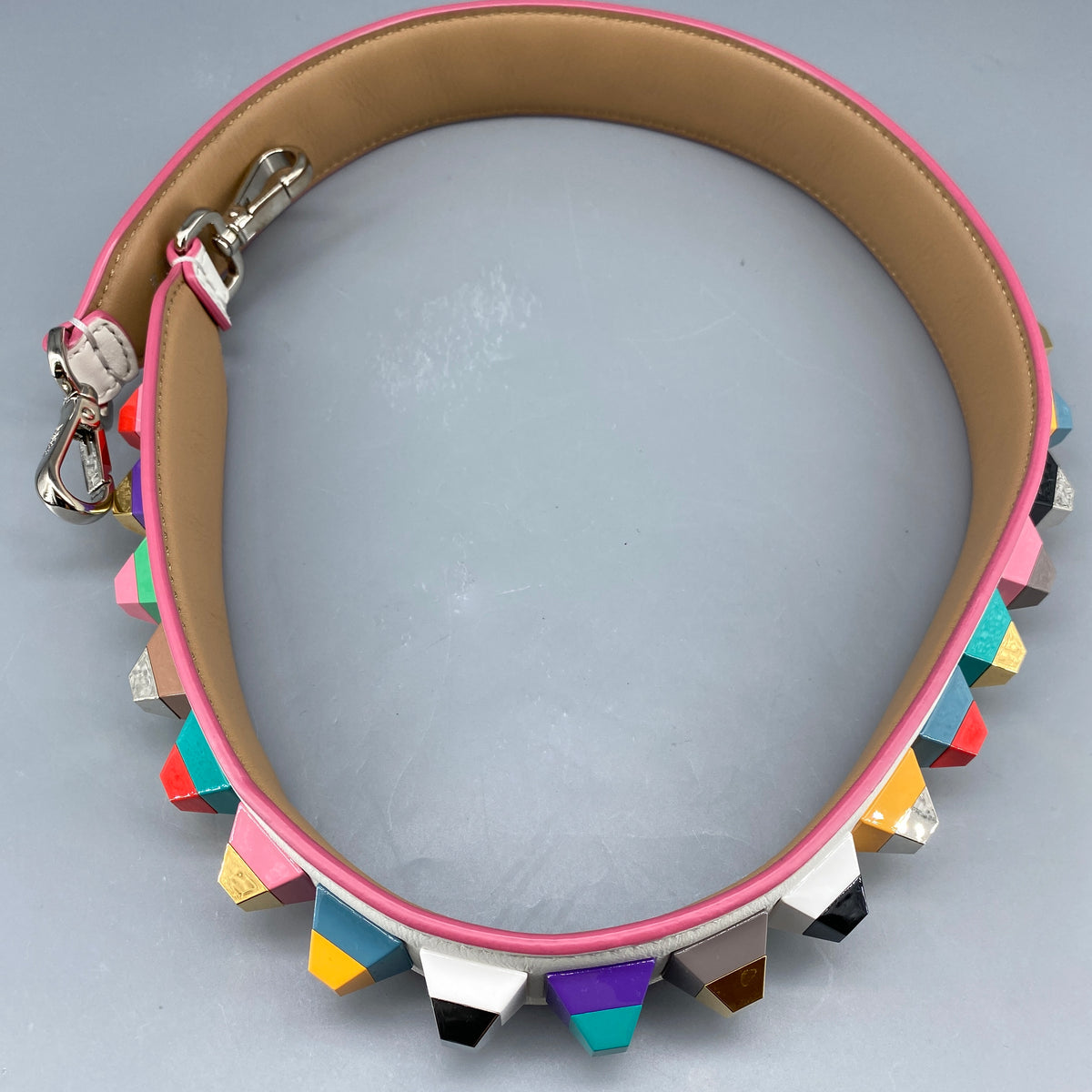 FENDI White Leather and Multicolor Plexiglas Studs Strap You Shoulder Strap