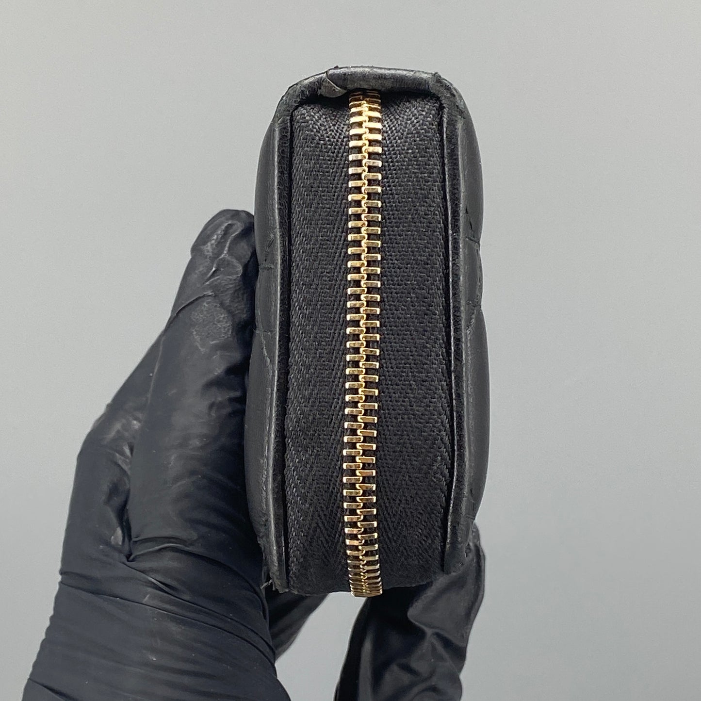 Christian Dior Black Cannage Quilted Zip‑Around Card Wallet