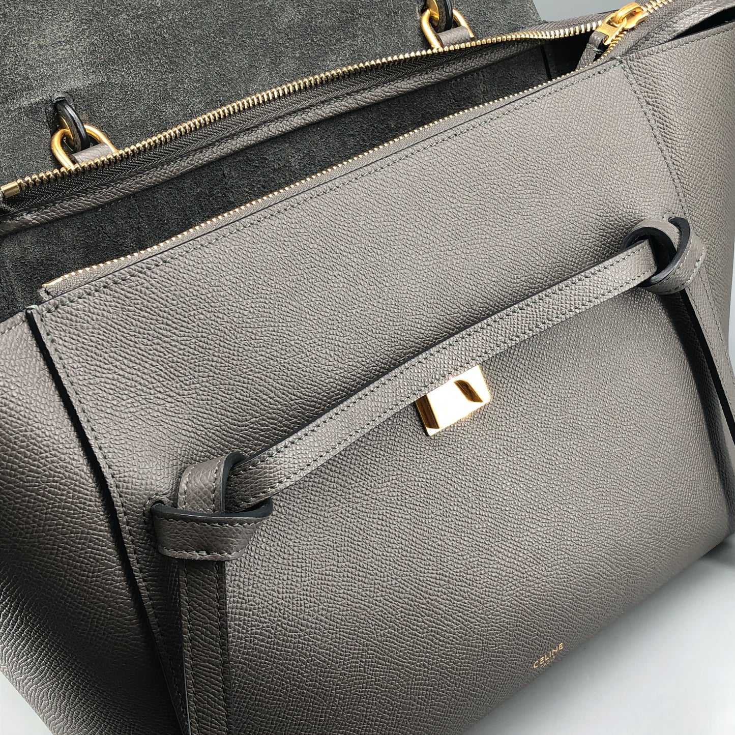Celine Mini Belt Bag Grey Grained Leather Handbag