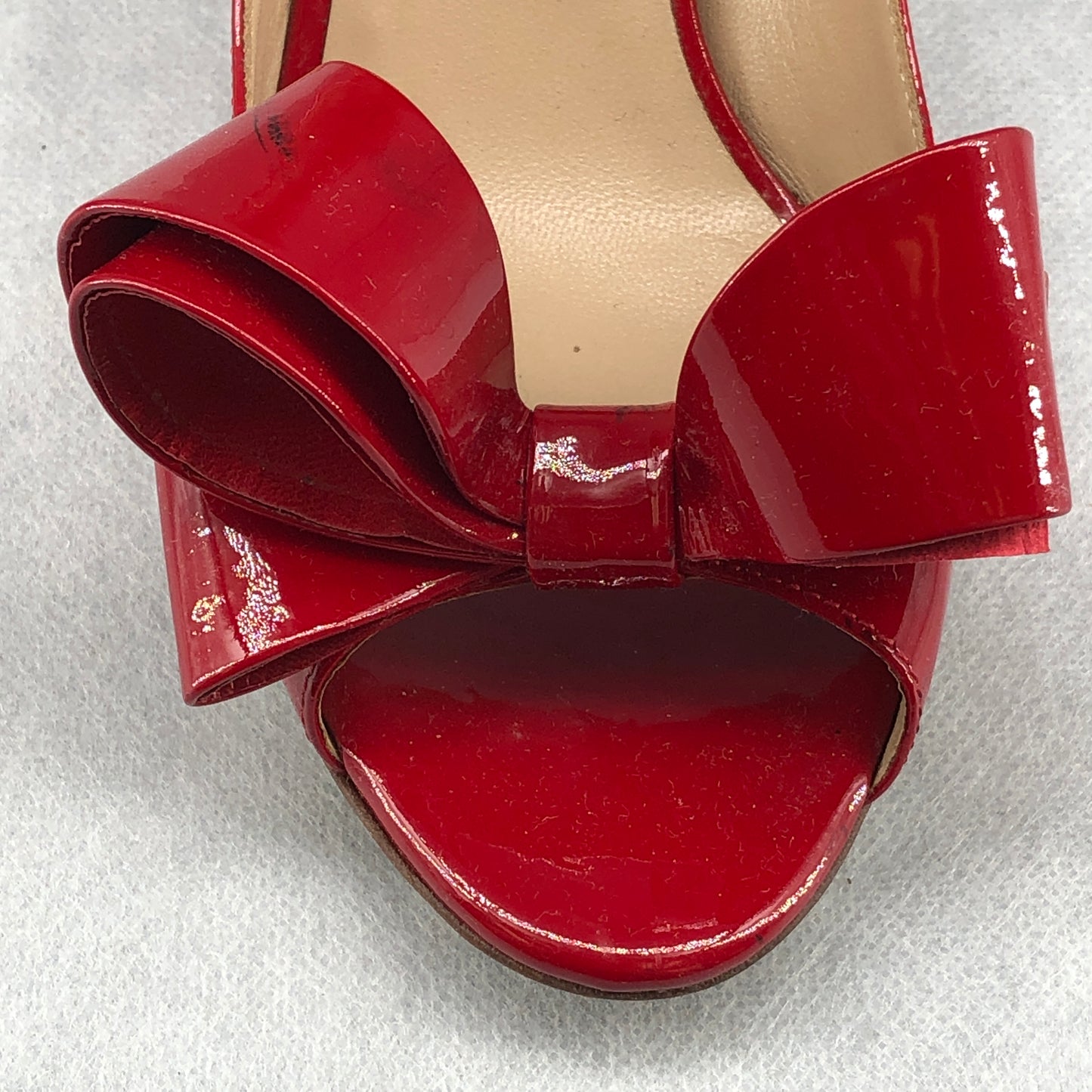 Valentino Red Patent Leather Bow Peep Toe Stiletto Pumps 35