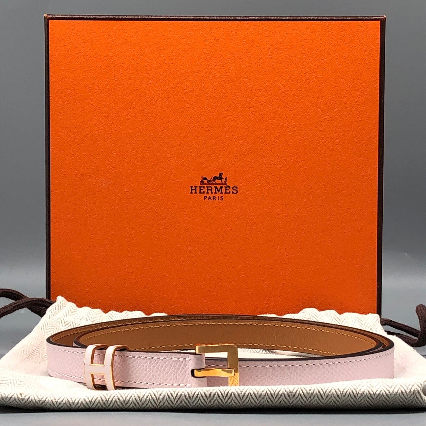 Hermes Mauve-Pink Leather Thin Belt 80cm