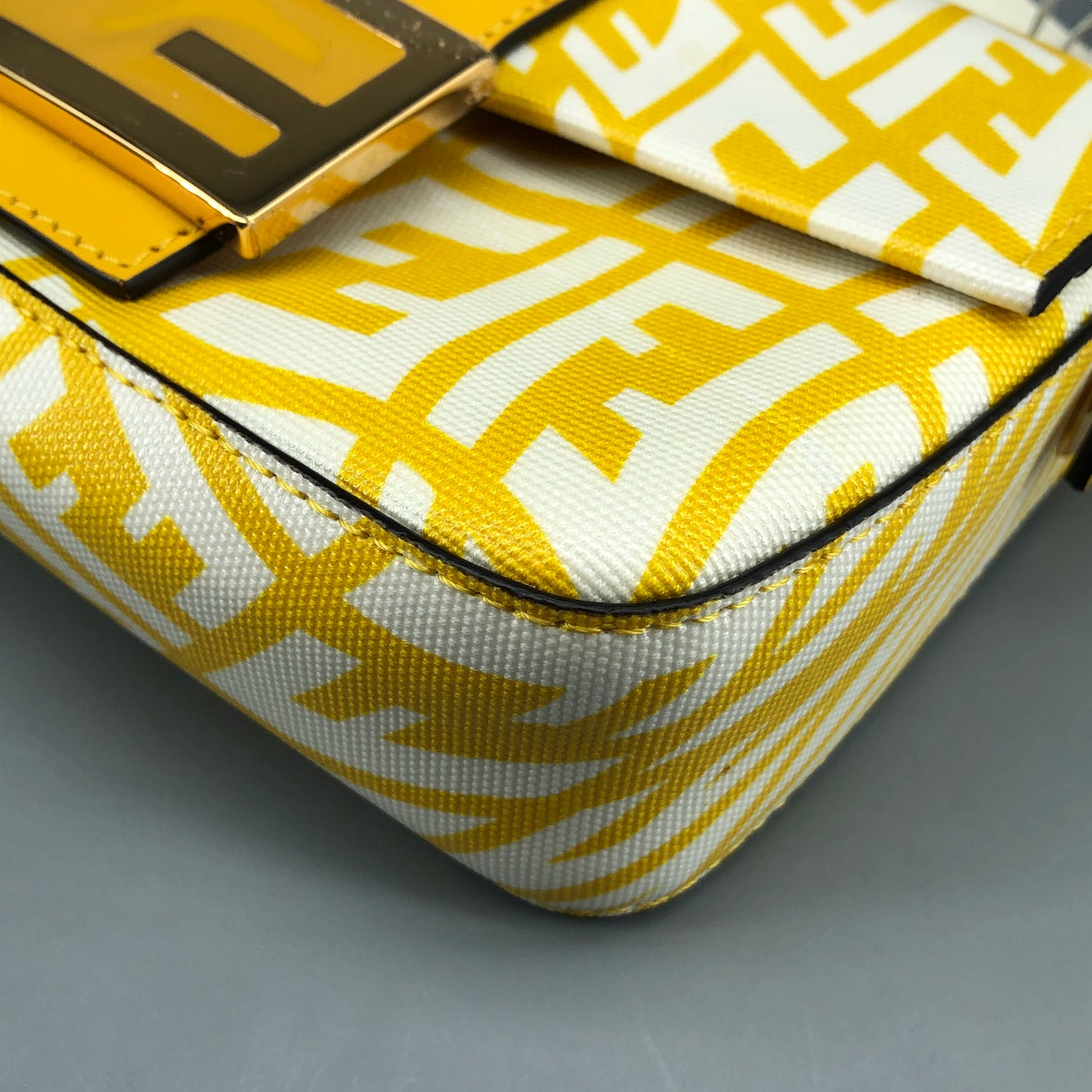 Fendi FF Vertigo Print Leather Baguette Shoulder Bag Yellow