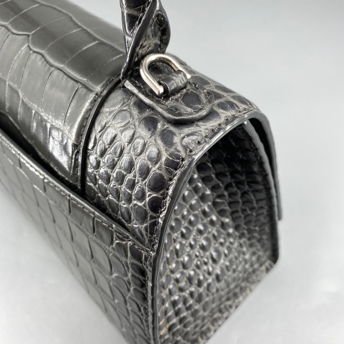 Balenciaga Dark Grey Croc Embossed Leather Hourglass Bag