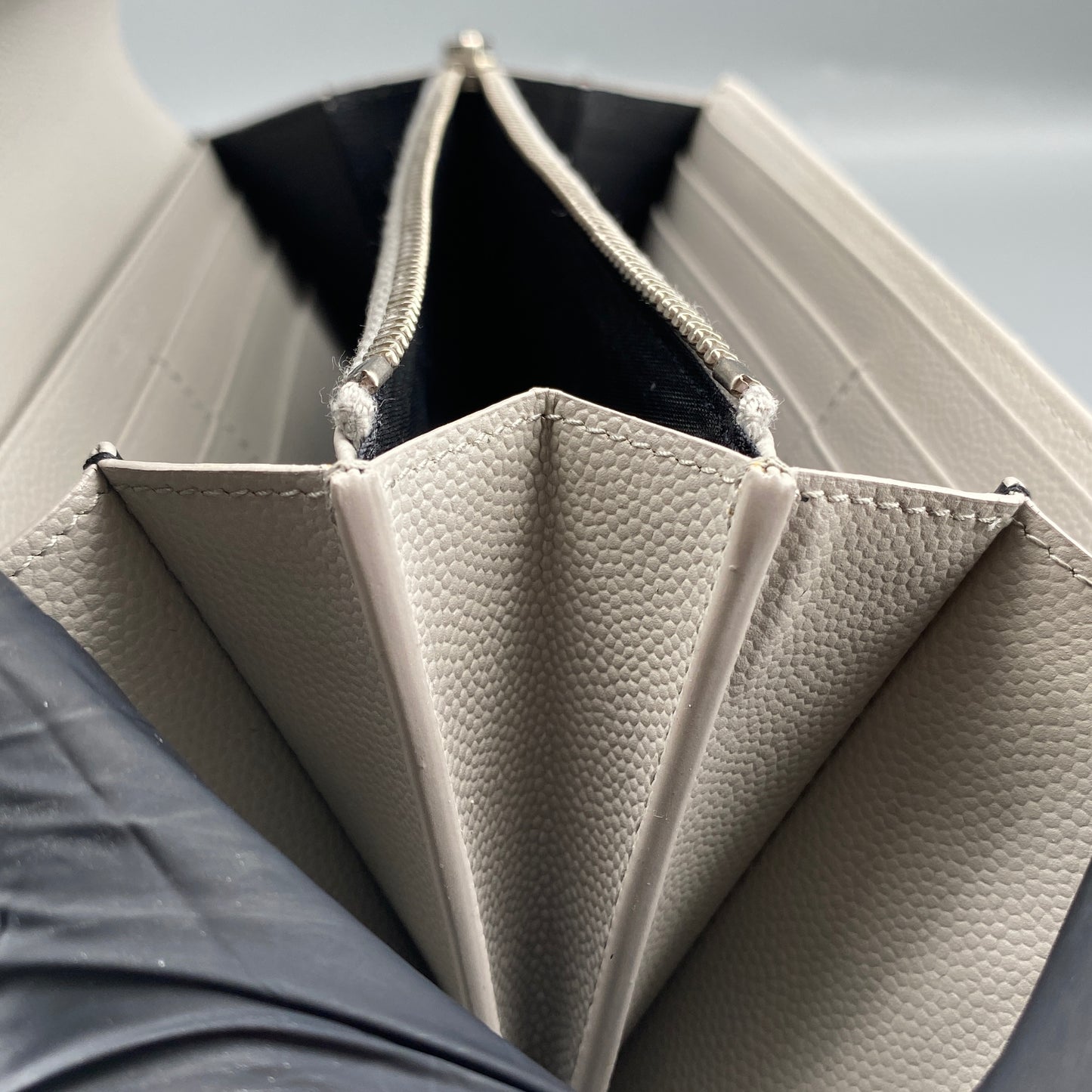 Saint Laurent Light Grey Chevron‑Quilted Long Wallet
