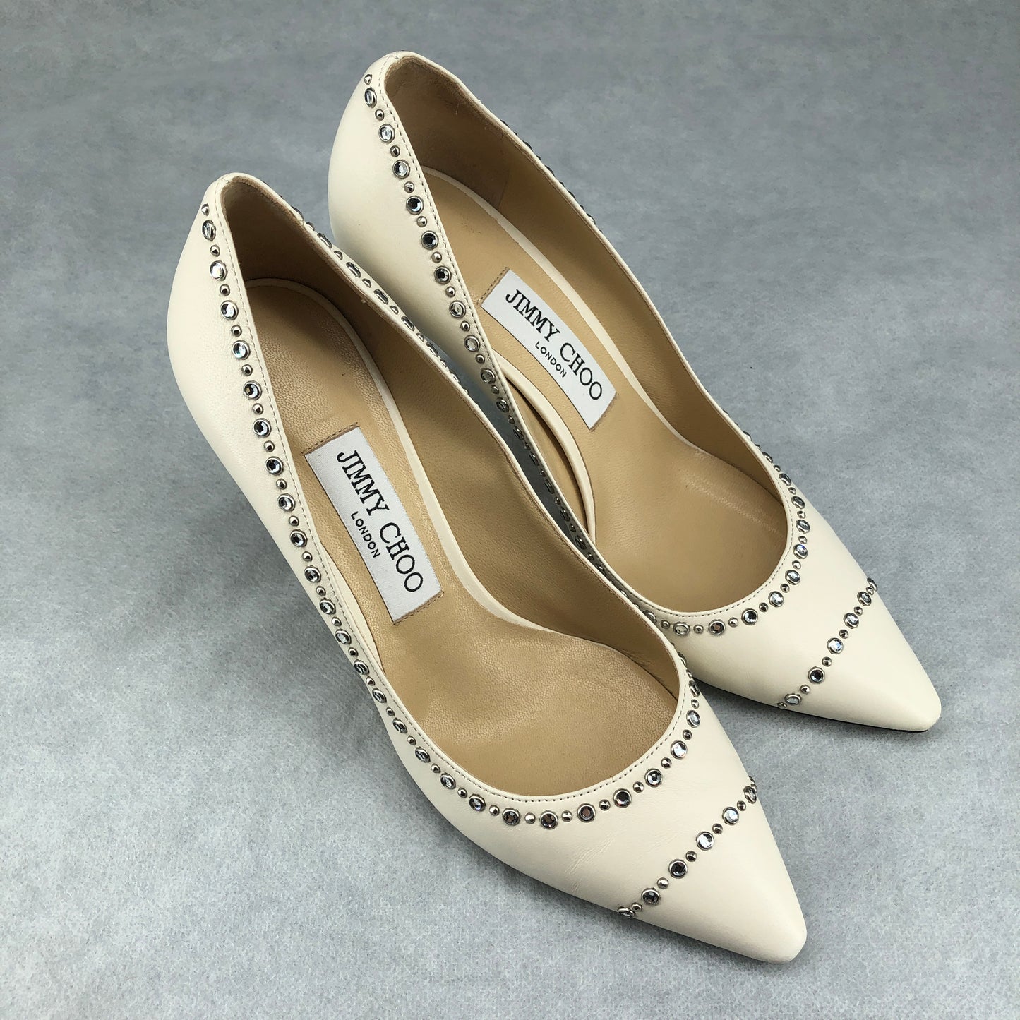 Jimmy Choo Women's  Cream Crystal Trim Pointed Toe Stiletto Heels Shoes Size 37