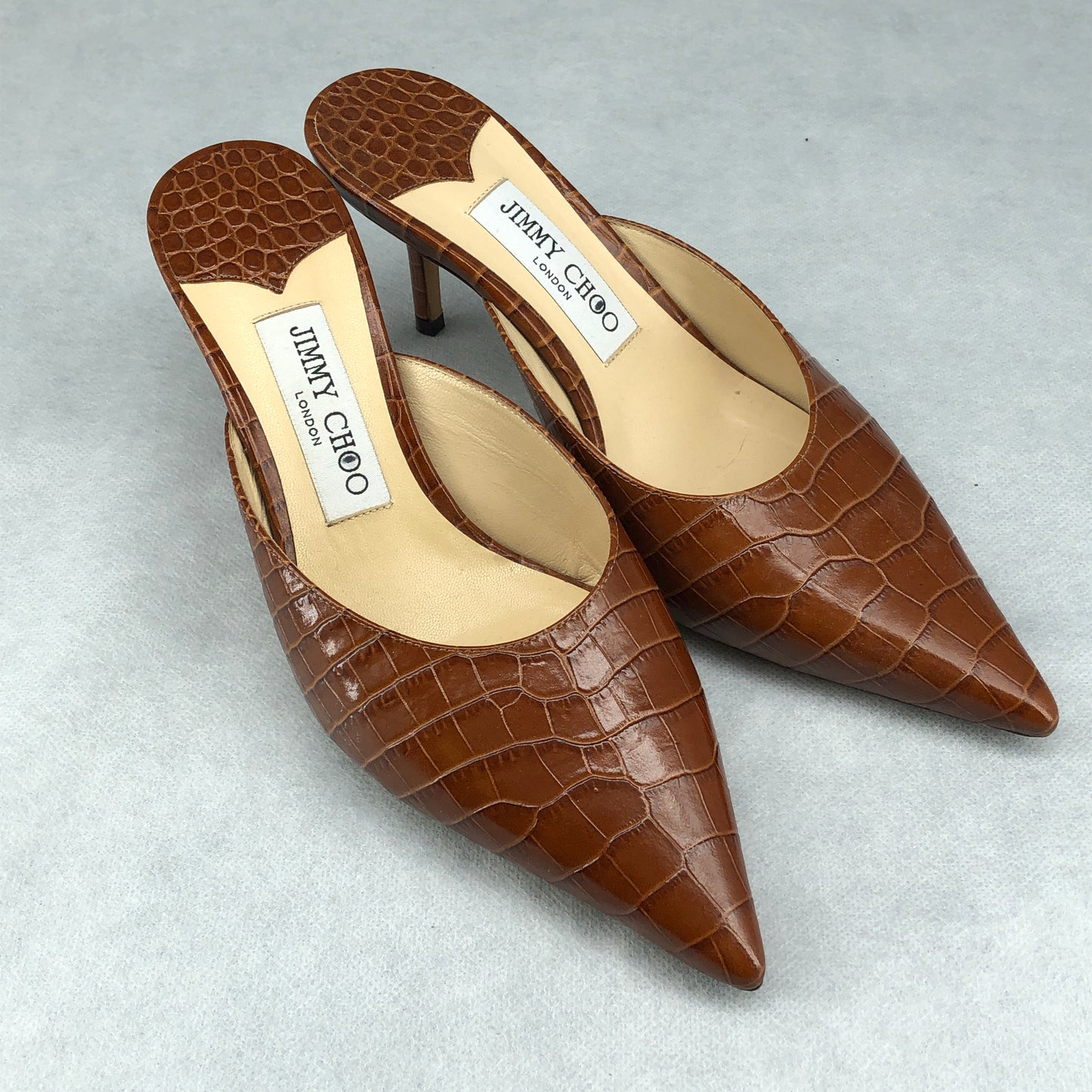 Jimmy Choo Women's Mule Heels Size 38 Brown Croc-Embossed