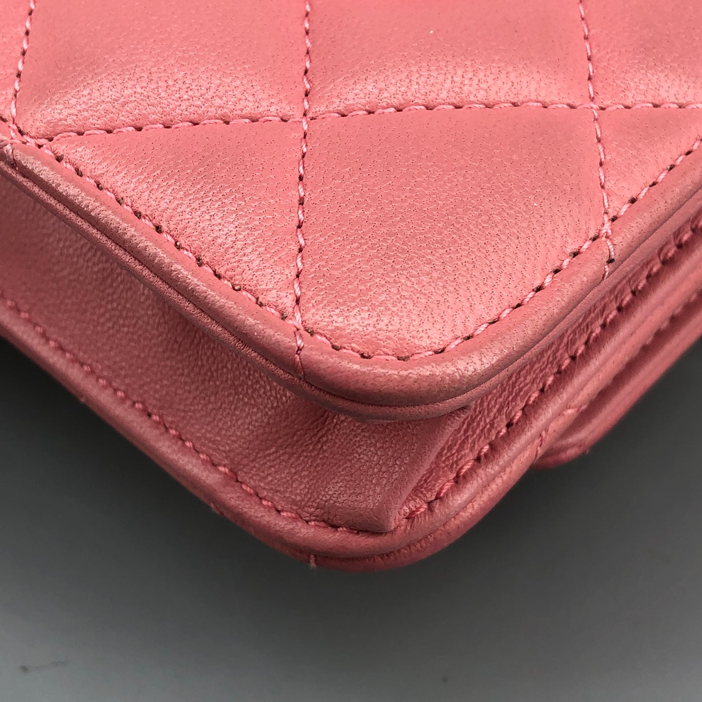 Chanel Light Pink Quilted Leather Wallet on Chain