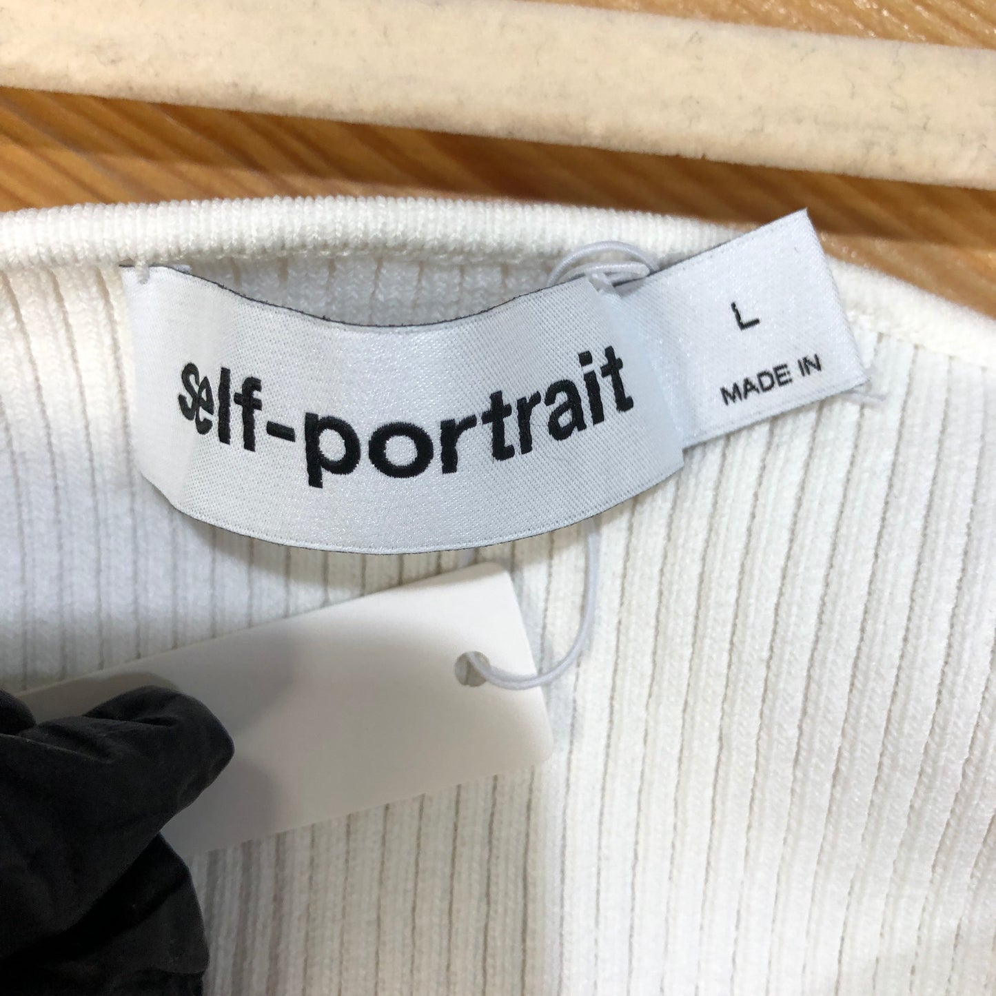 Self-Portrait Ribbed Knit Top Size L White