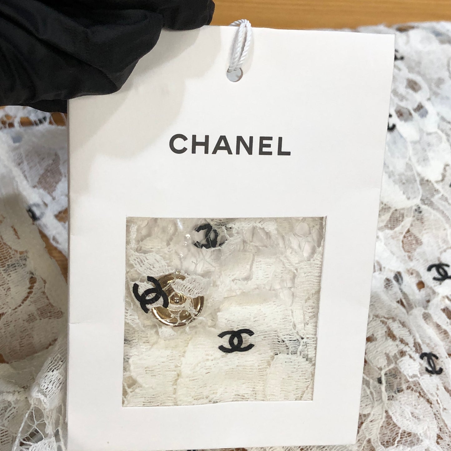 Chanel Lace CC Logo Cropped Long Sleeve Top Size 36 White & Black