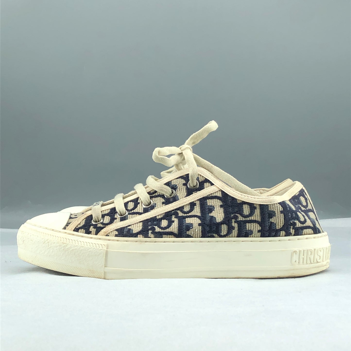 Christian Dior Walk'n'Dior Oblique Jacquard Low Top Sneakers Size 37.5 Cream & Navy