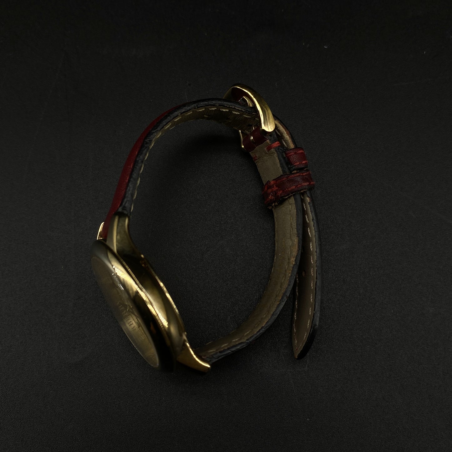 Burberry Gold Case Quartz Watch Dark Red Leather Strap
