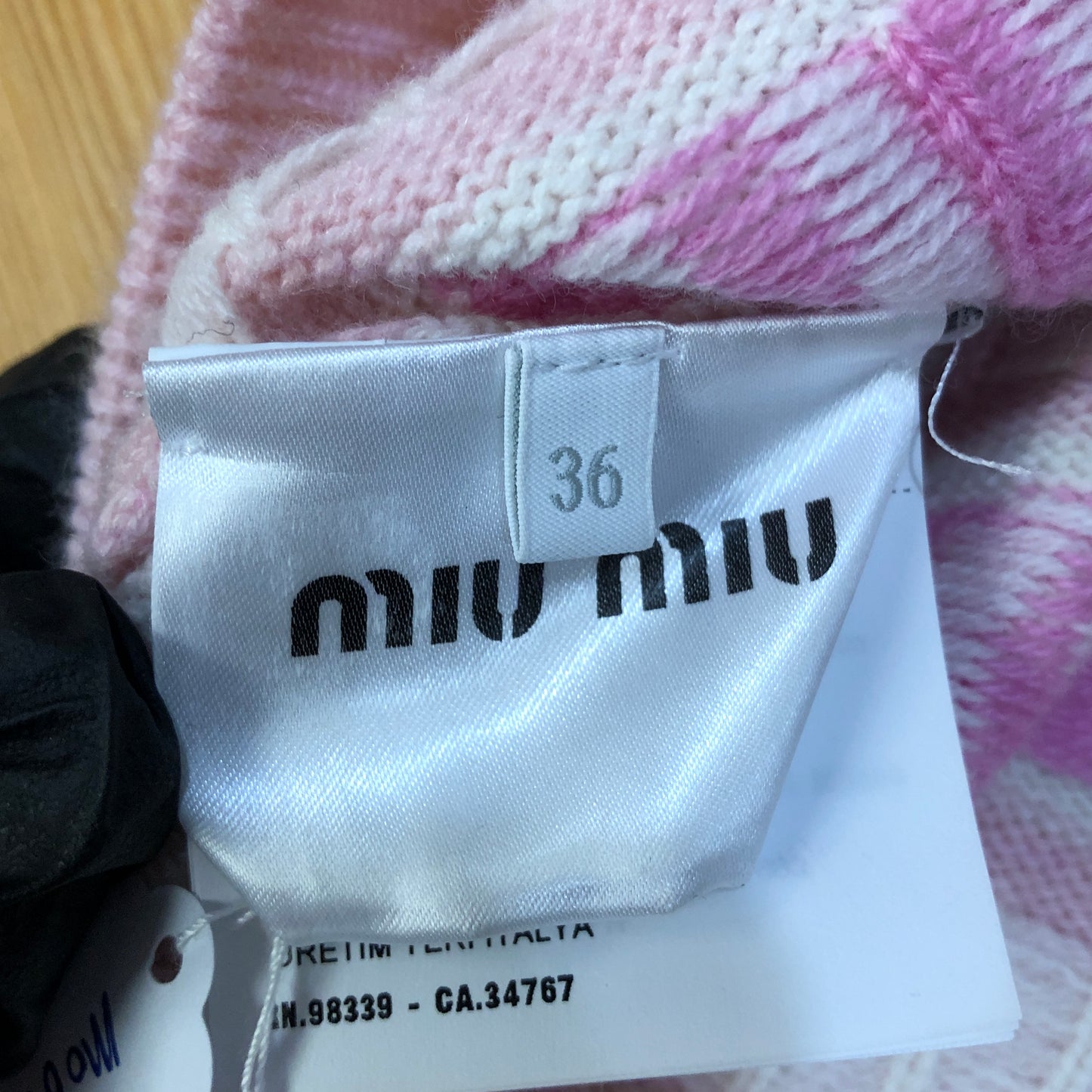 Miu Miu Pink White Star Logo Stripe Knit Sweater Size 36