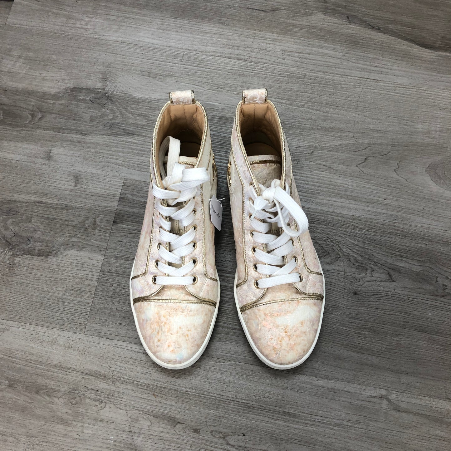 Christian Louboutin Women's Iridescent Champagne Pink High Top Lace-Up Sneakers 36
