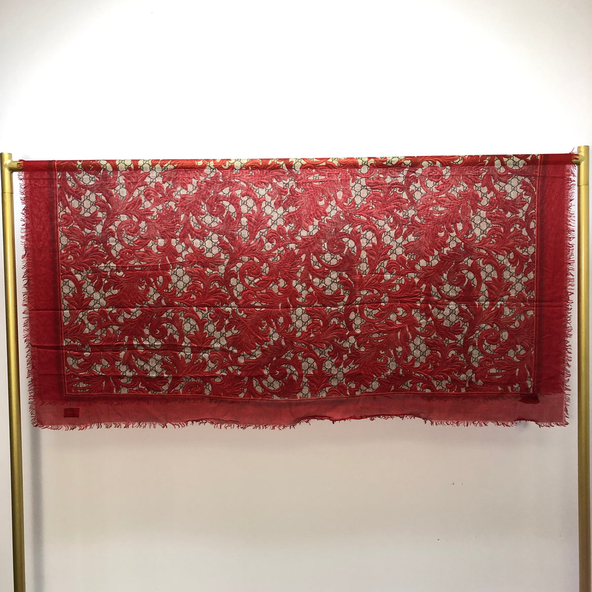 Gucci Red & Tan Floral Print Large Shawl Scarf 140*140cm