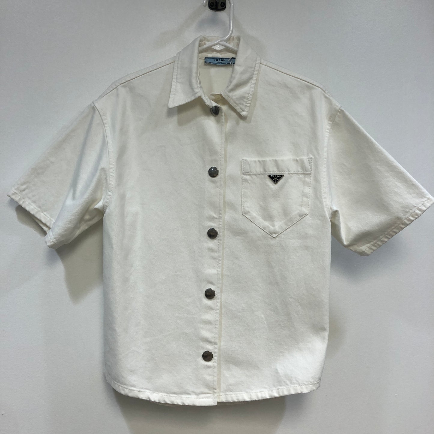 Prada White Short-Sleeve Cotton Shirt Size 36