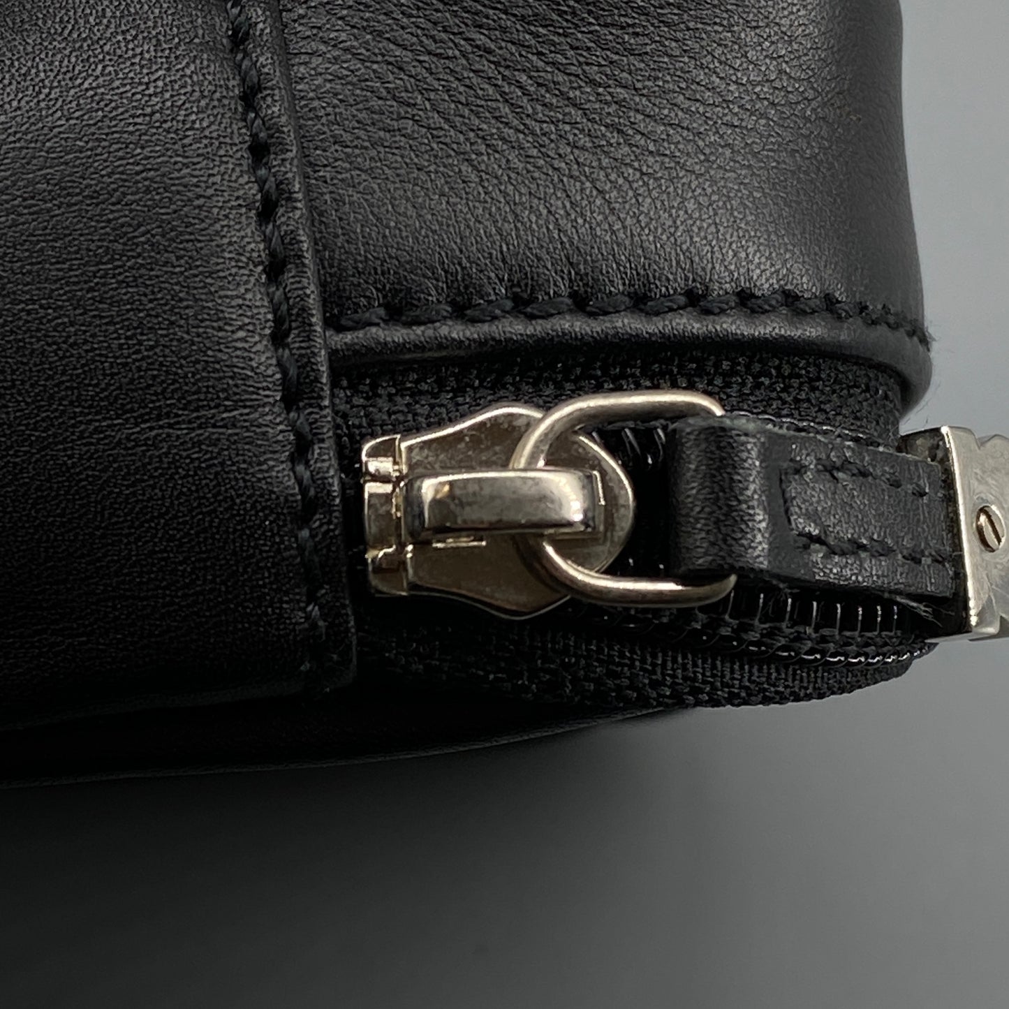 Ferragamo Black Smooth Leather Mini Square Cosmetic Pouch