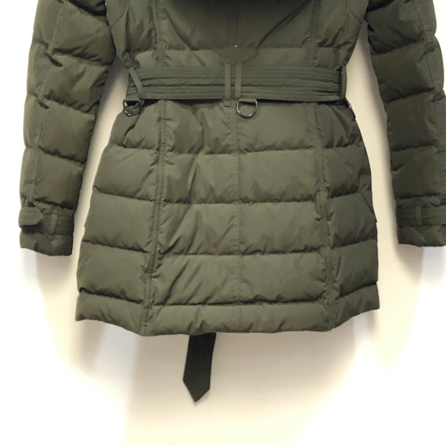 Burberry Olive Green Fur Trim Hooded Puffer Coat Size XS