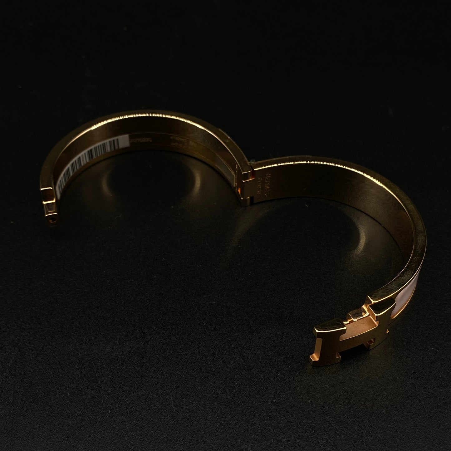 Hermes Blush Pink Enamel Gold H Buckle Bangle Bracelet