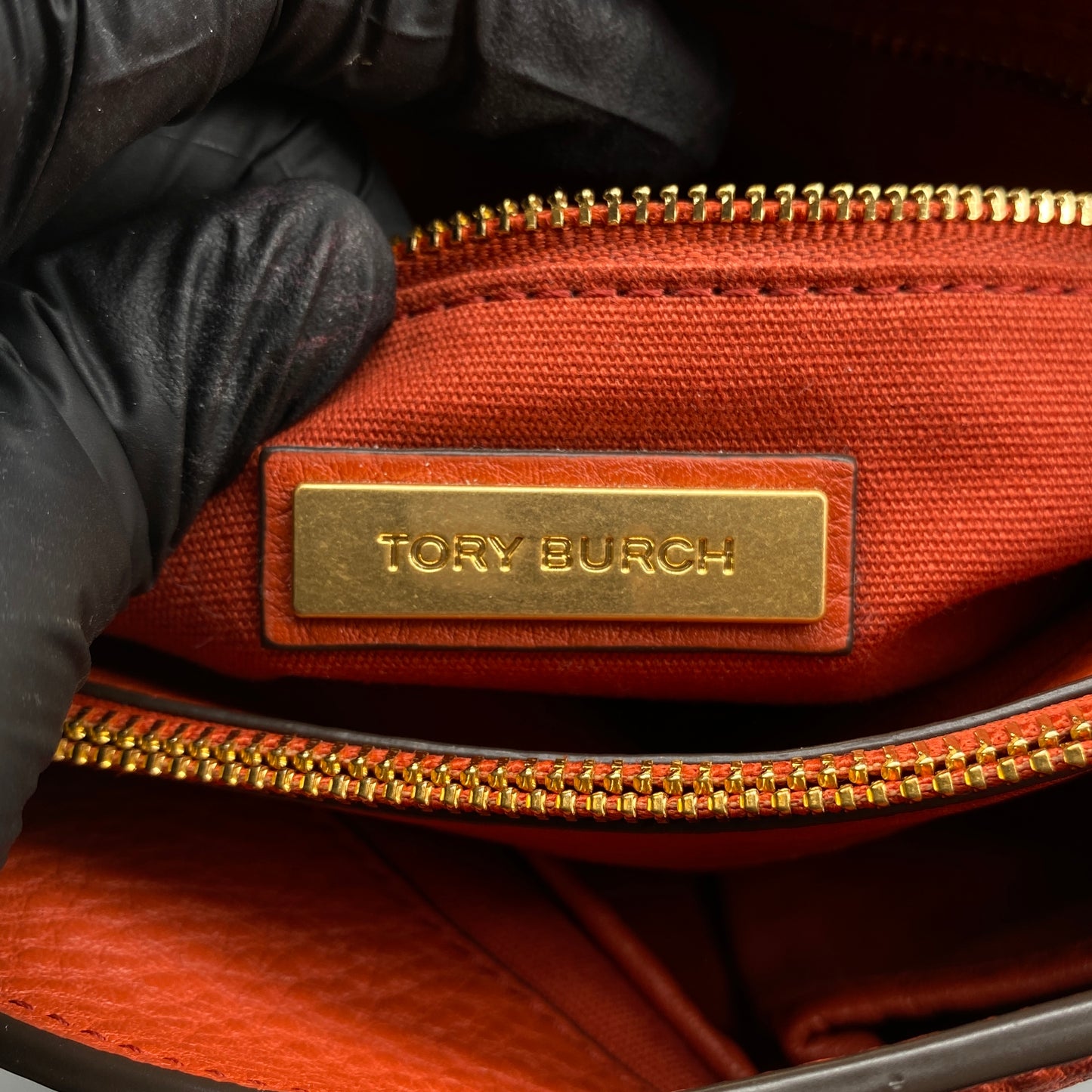 Tory Burch Orange Pebbled Leather Double T Logo Flap Chain Shoulder Bag