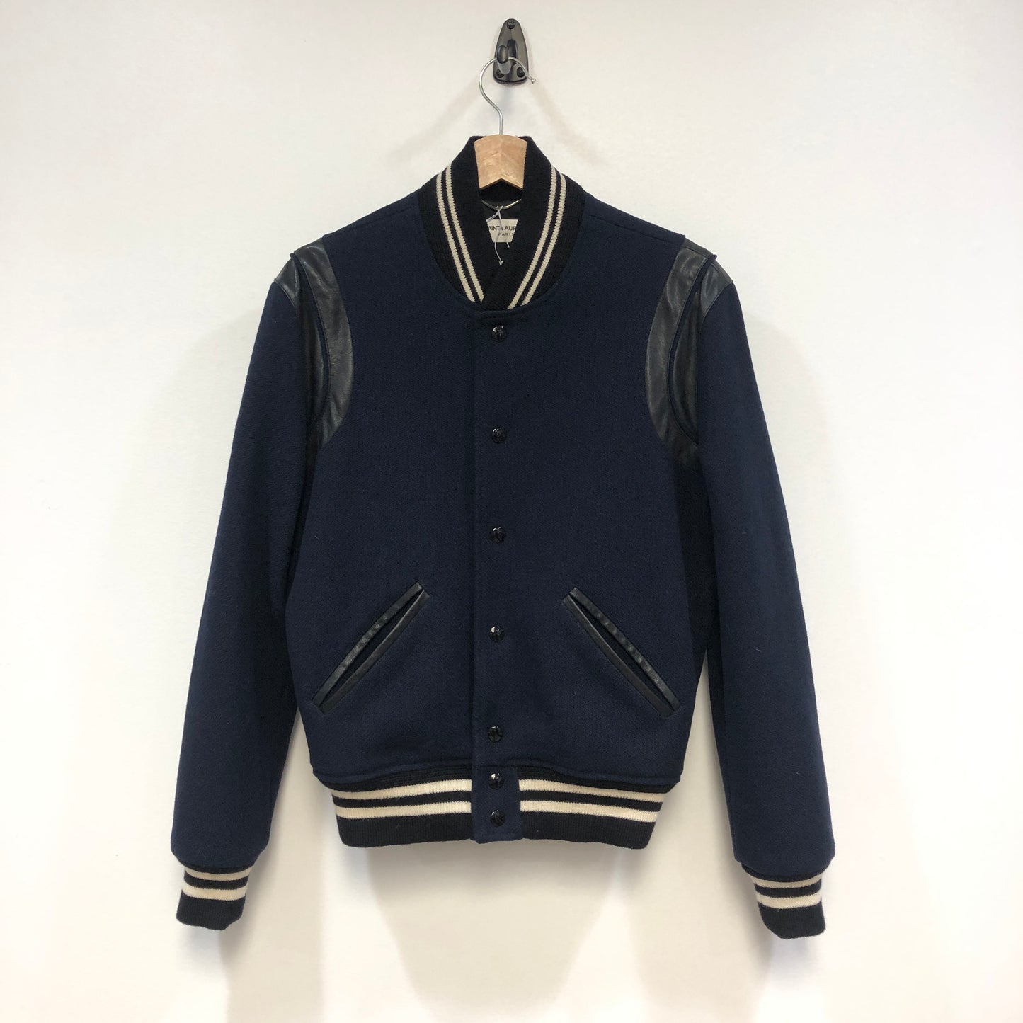 Saint Laurent Dark Blue Teddy Varsity Jacket Size 44