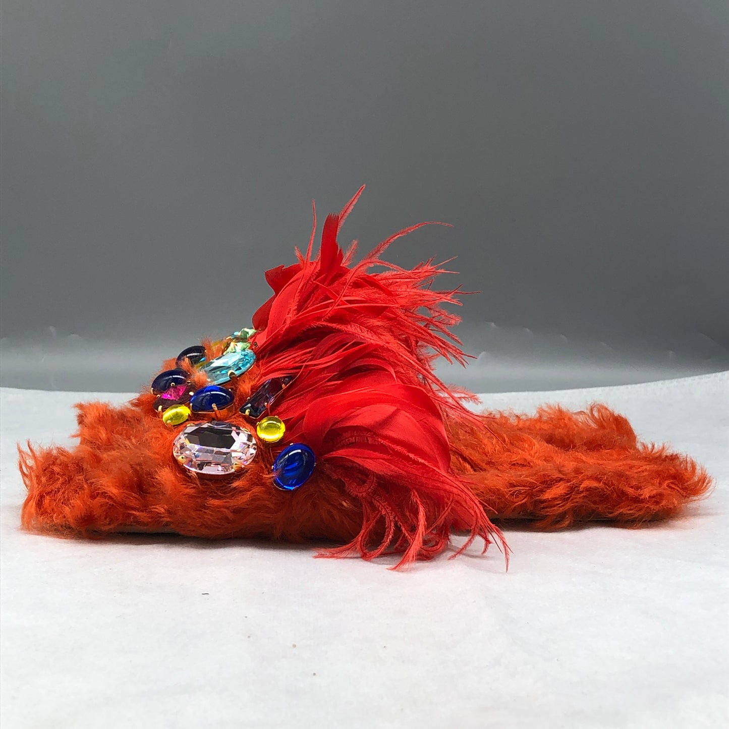 Miu Miu Orange Fur Feather Crystal Slide Sandals Size 37.5