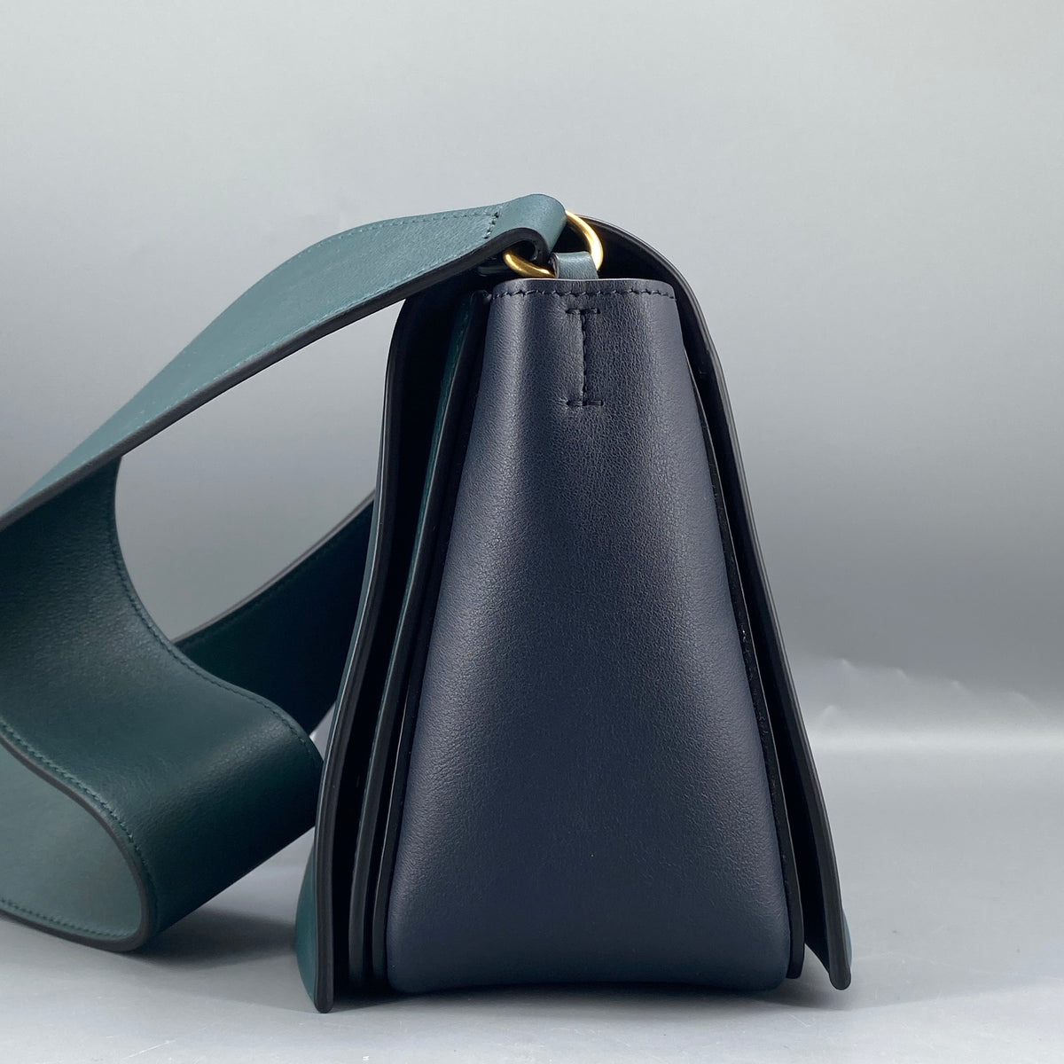 Celine New Frame Shoulder Bag Navy Green Leather
