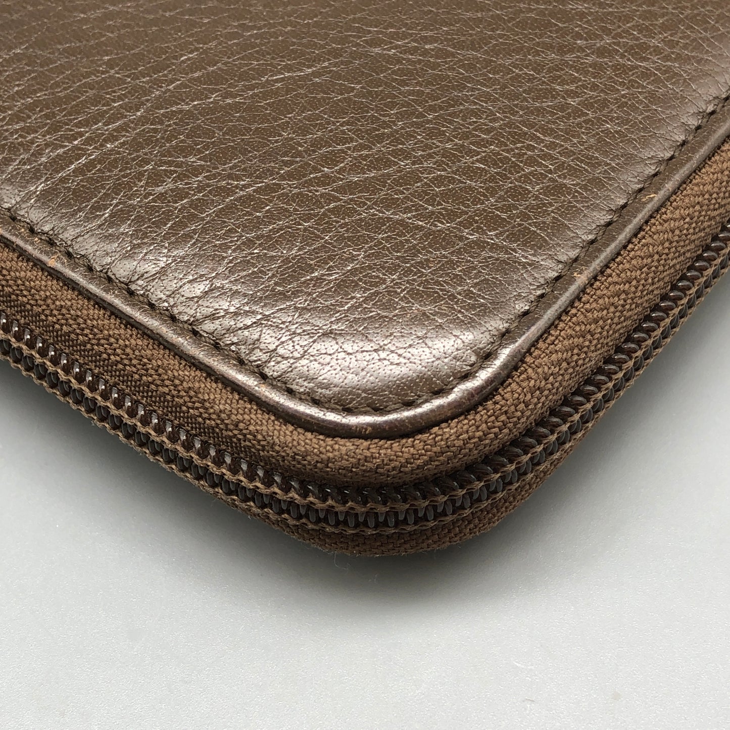 Ferragamo Taupe Brown Leather Zip-Around Long Wallet