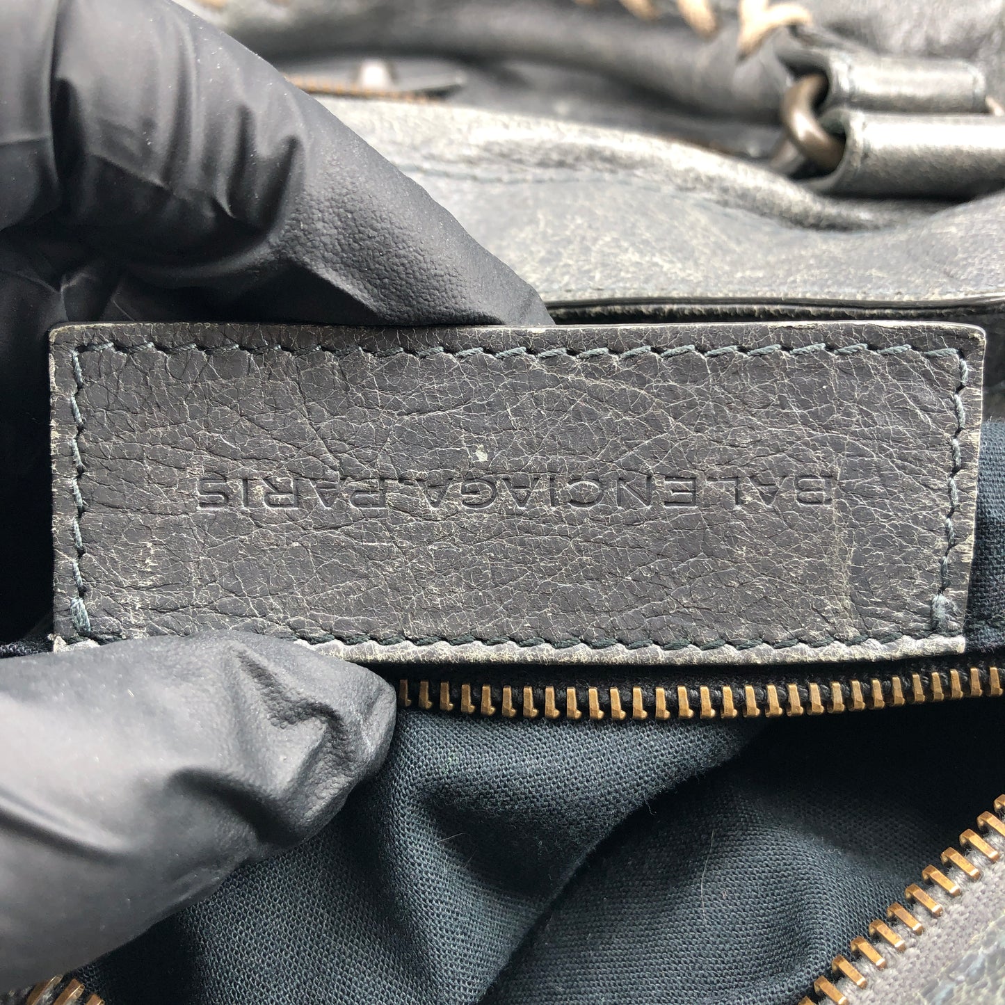 Balenciaga Classic City Distressed Leather Shoulder Handbag Grey