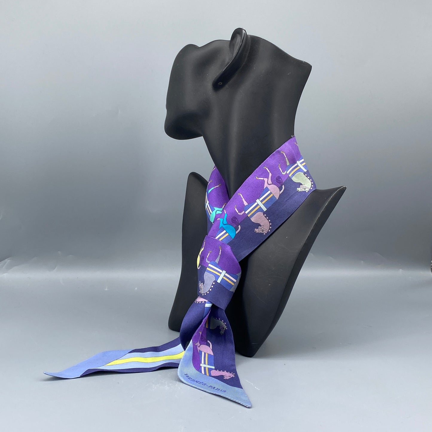 Hermes Blue & Purple Printed Silk Twilly Scarf