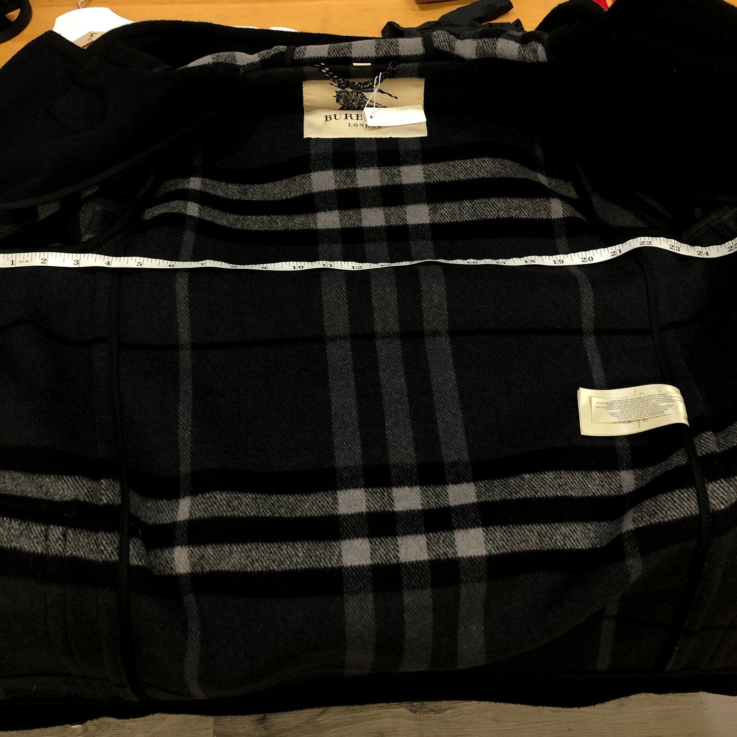 Burberry Black Wool Duffle Hooded Coat Size48
