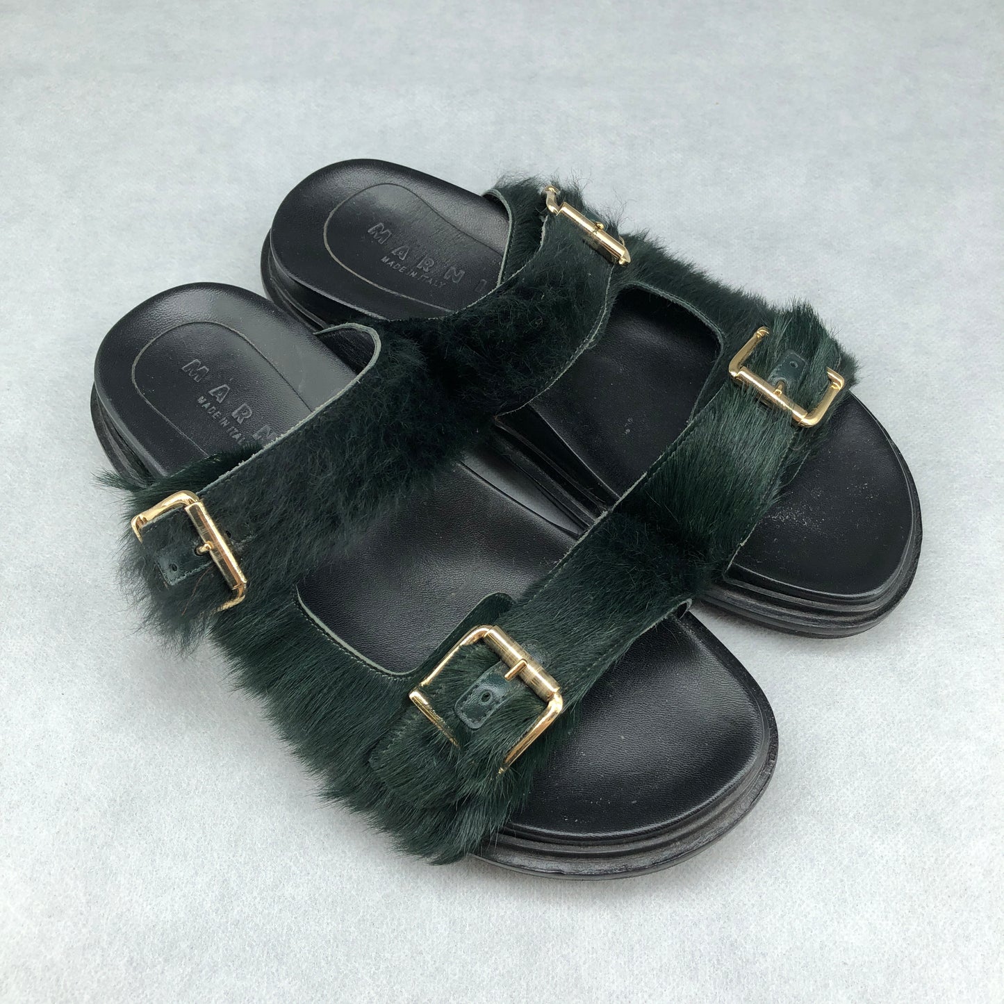 Marni Women's Fussbett Shearling Sandals 37 Green/Black