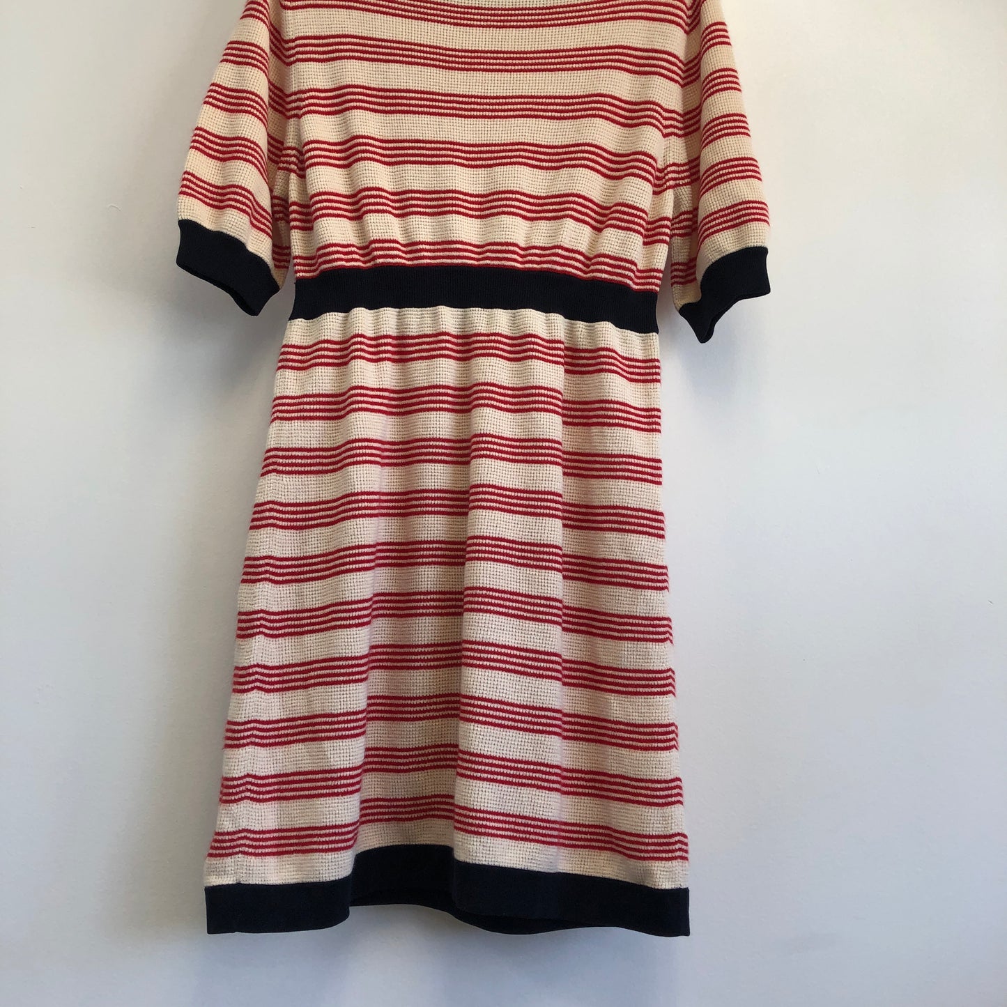 Chanel Red/Cream/Black Striped Knit Fit-and-Flare Dress