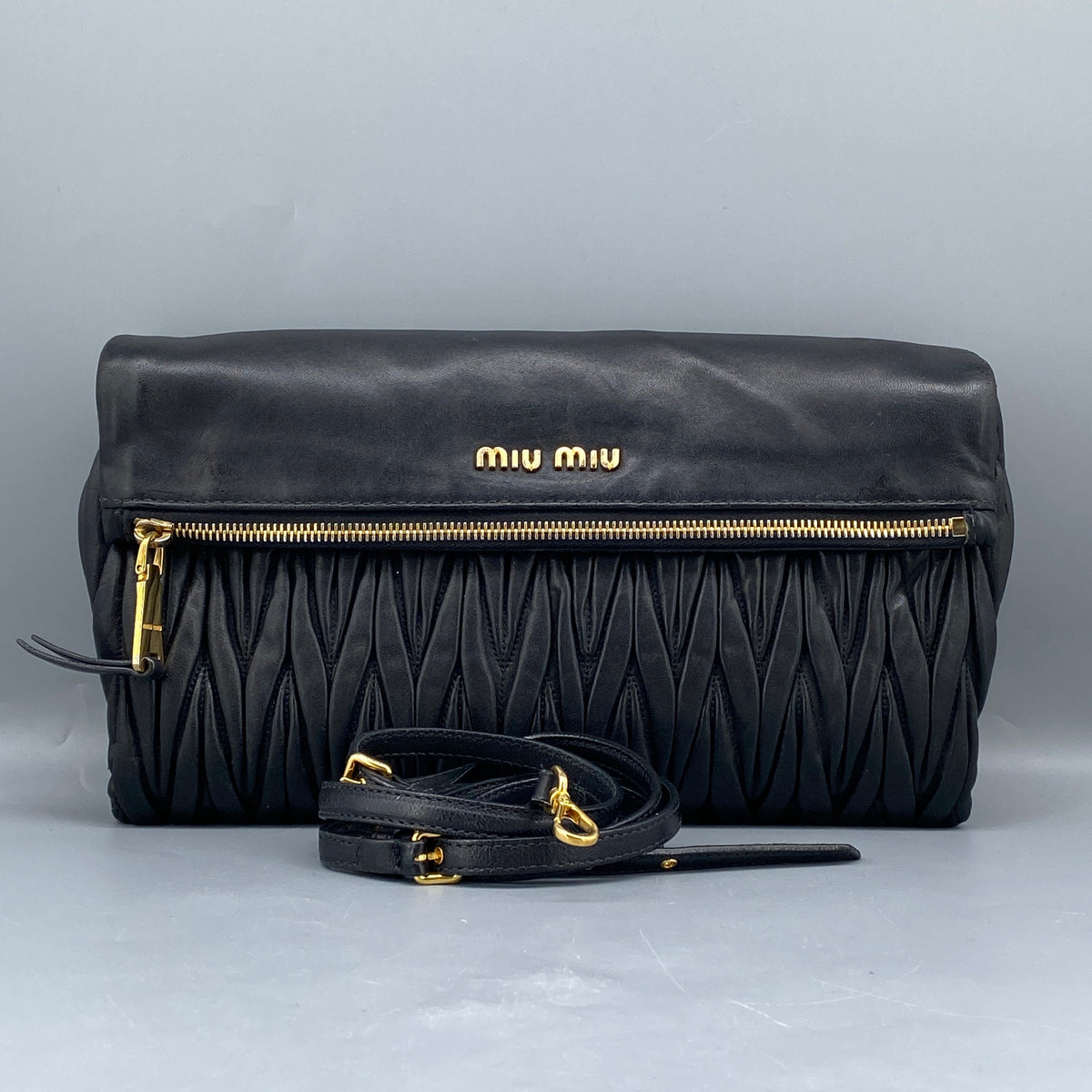 Miu Miu Matelasse Leather Crossbody Bag Black