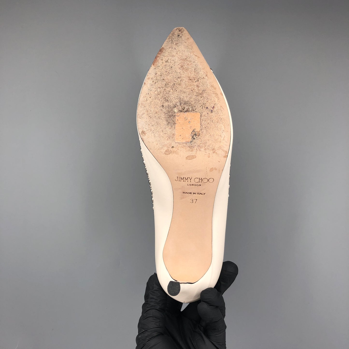Jimmy Choo Women's  Cream Crystal Trim Pointed Toe Stiletto Heels Shoes Size 37