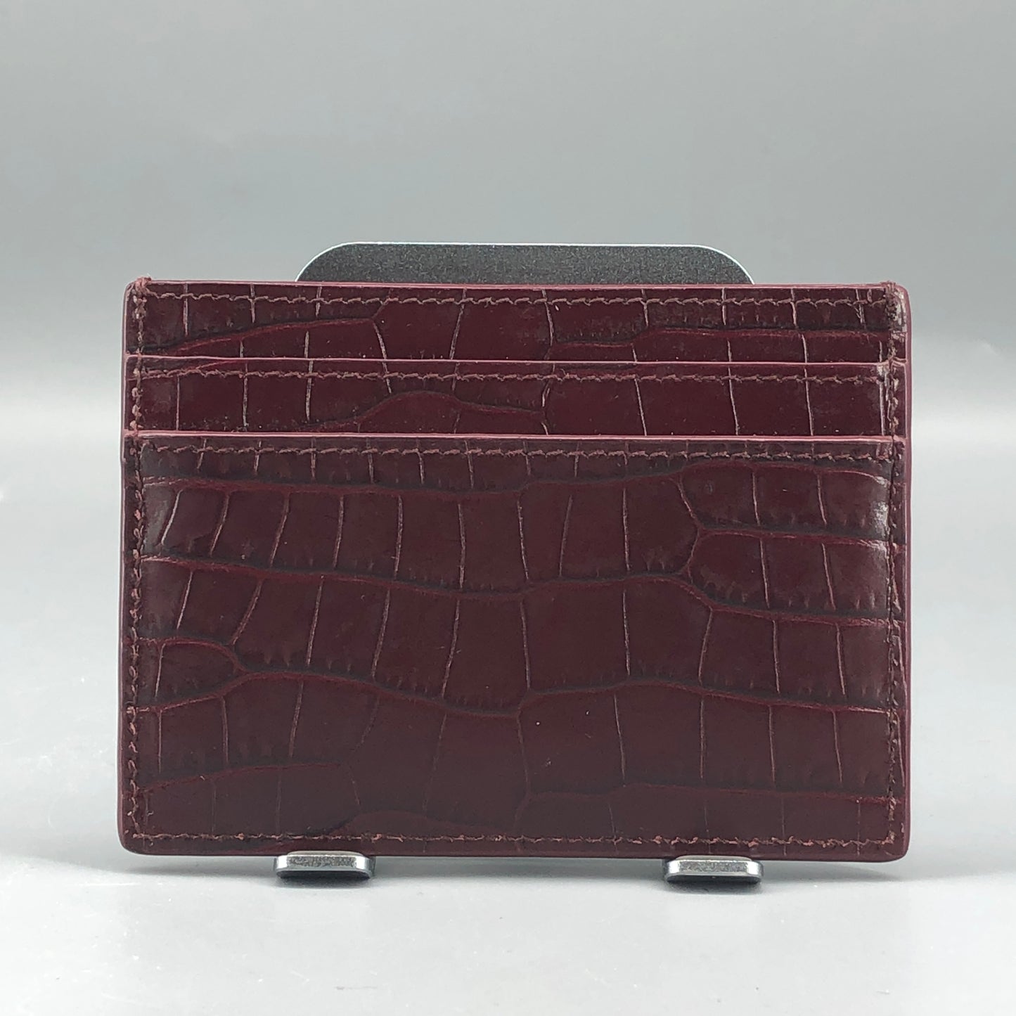 Saint Laurent Cassandre Card Holder Dark Red Croc-Embossed
