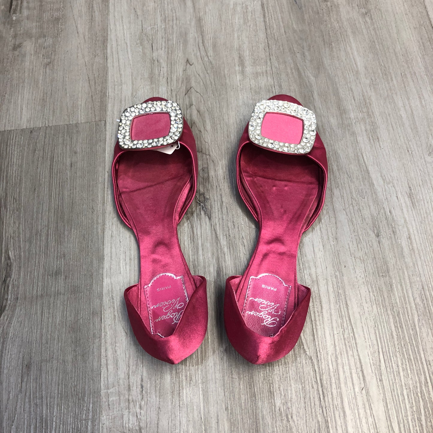 Roger Vivier Crystal Buckle D'Orsay Satin Flats 39 hot pink