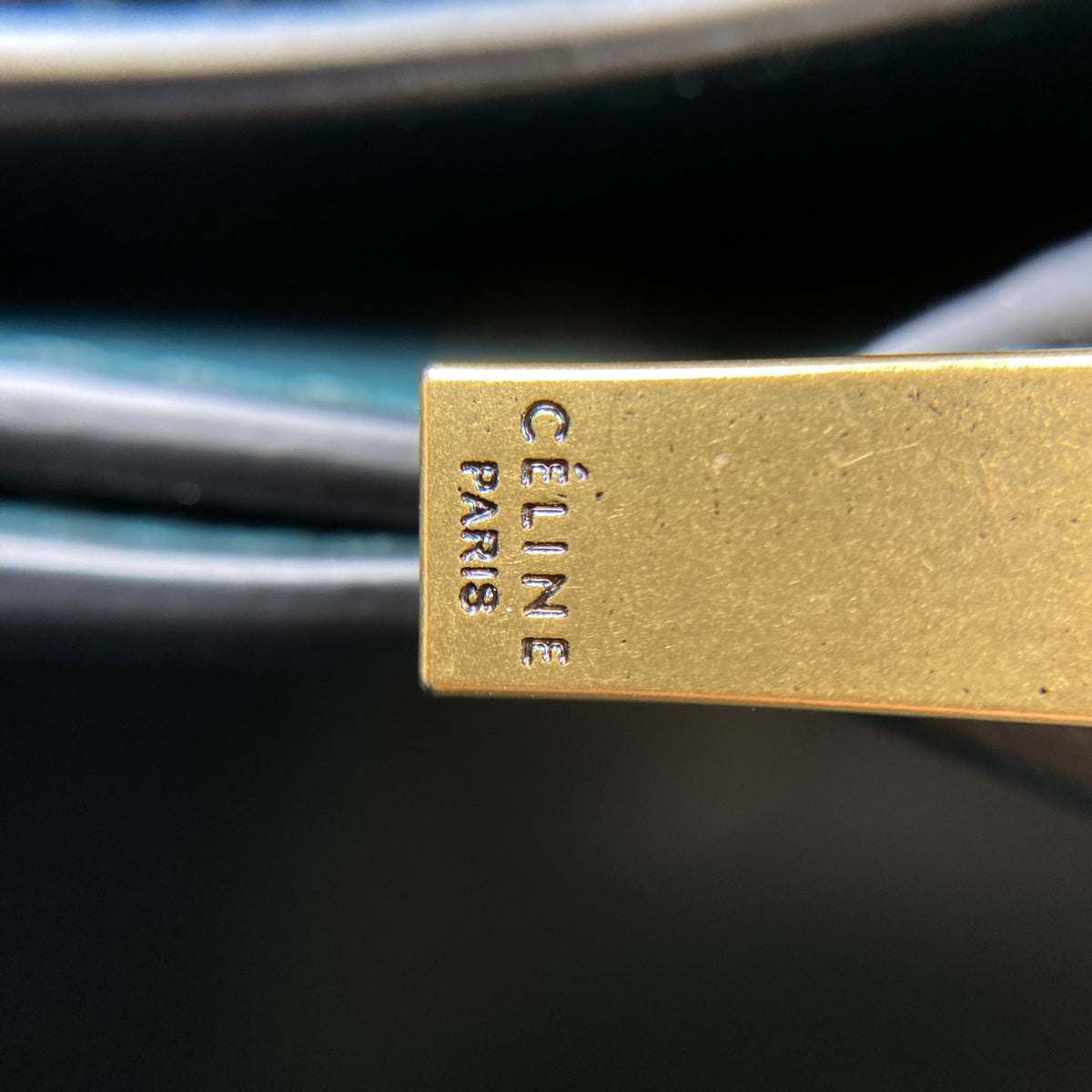 Celine New Frame Shoulder Bag Navy Green Leather