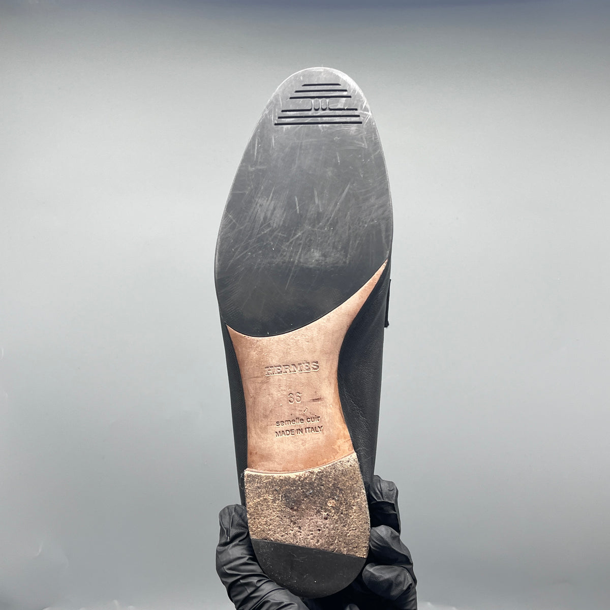 Hermes Black Leather Women Loafers Size 36