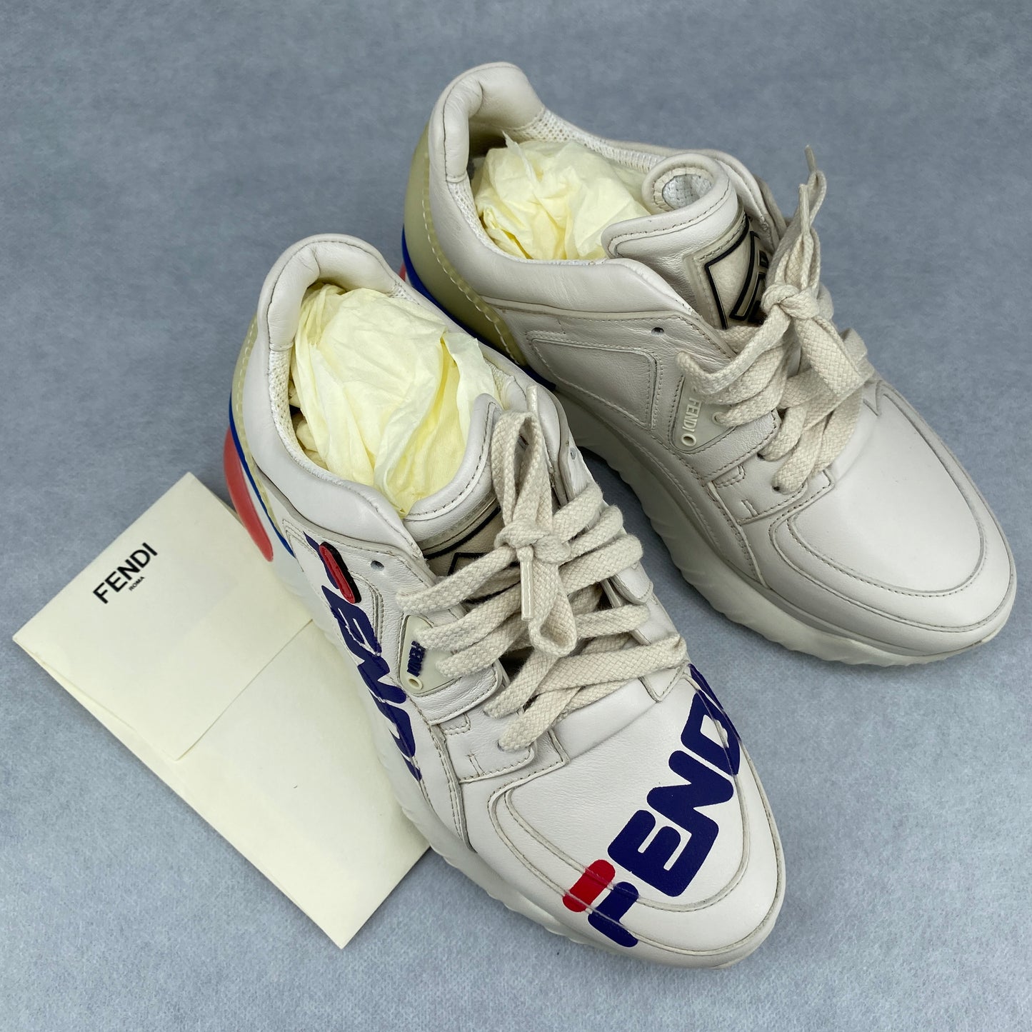 FENDI Women‘s Sneakers Size 36 Cream Blue Pink
