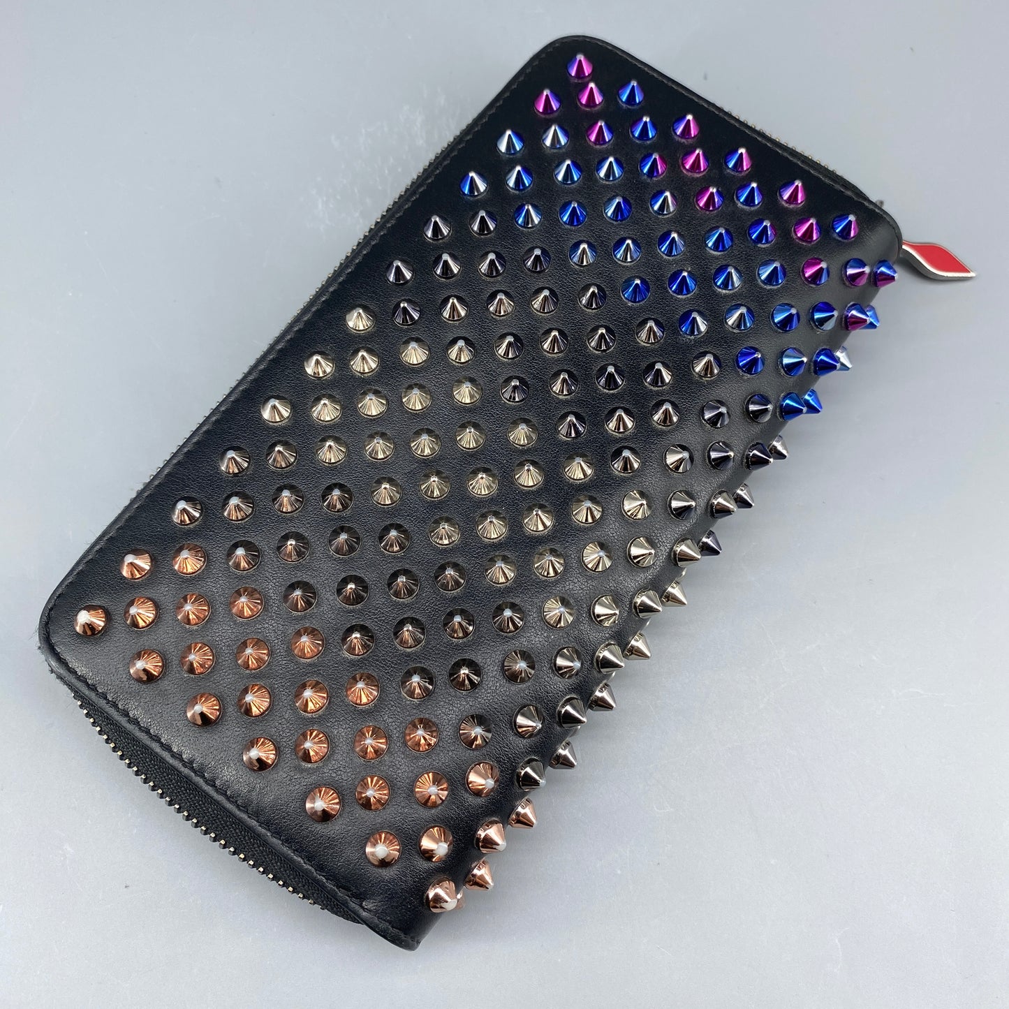 Christian Louboutin Black Leather Spiked Zip Around Long Wallet
