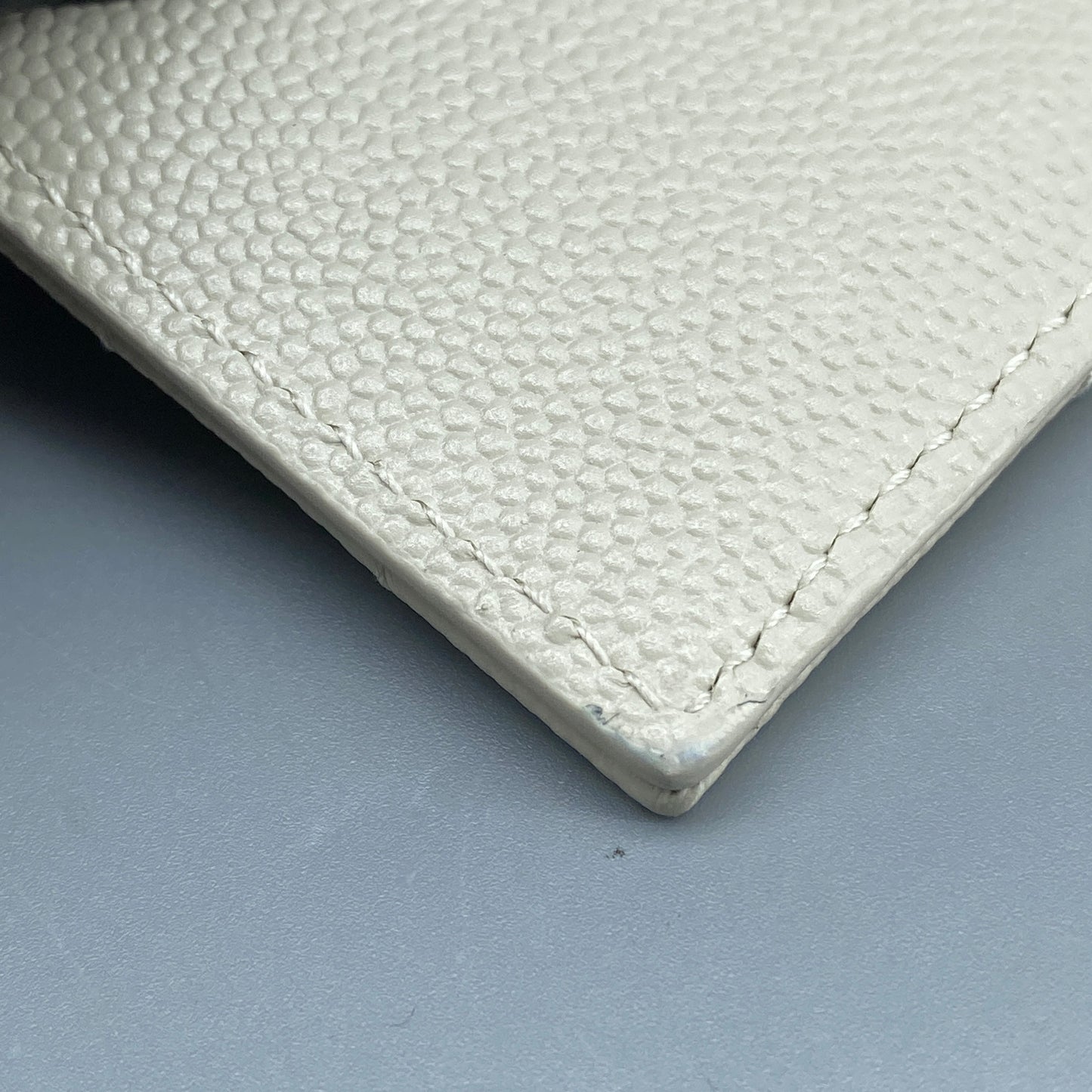 Saint Laurent Cream Grain Leather Quilted Zip Card Holder Wallet