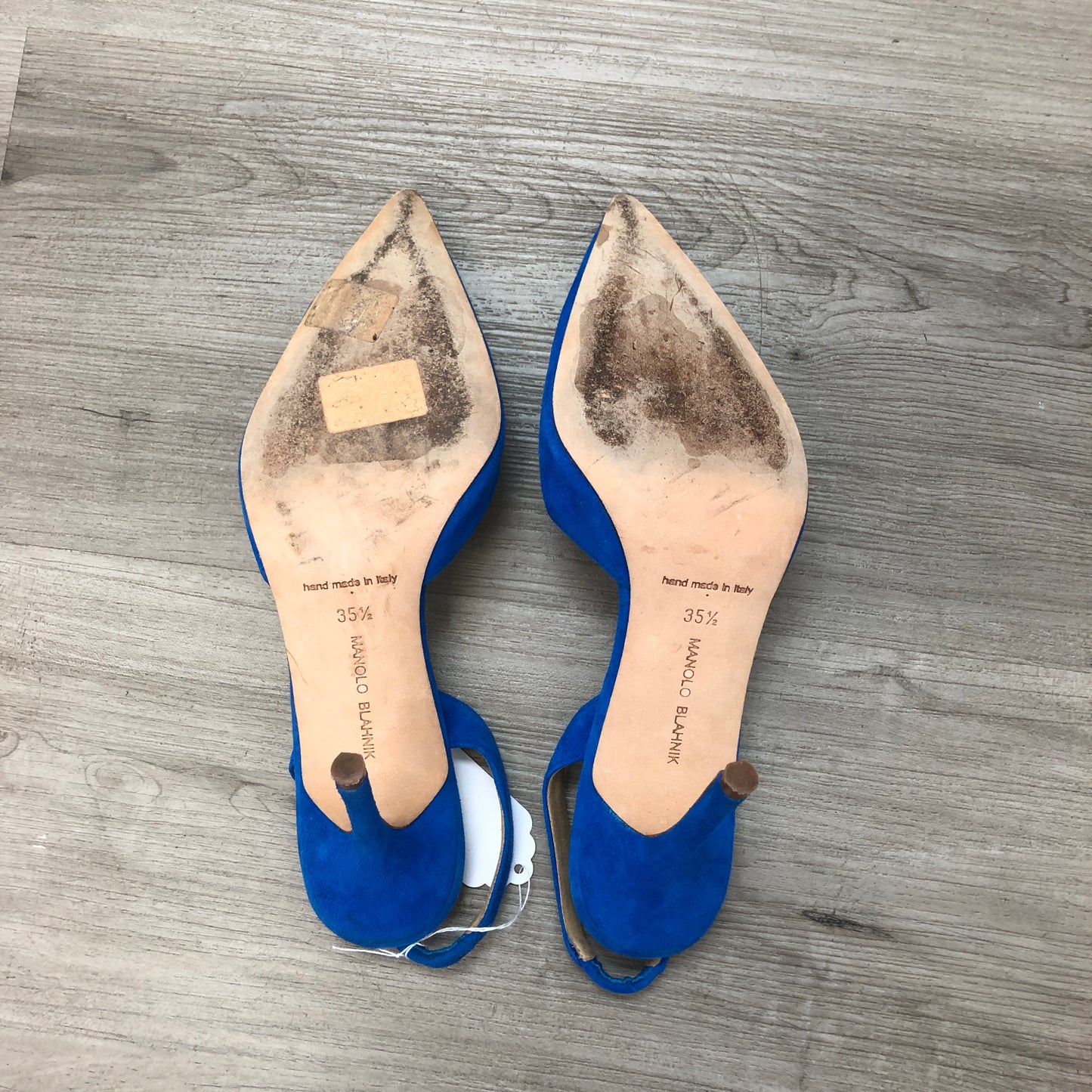 Manolo Blahnik Women's Suede Back Strap Pointed Toe Stiletto Pumps Shoes 35.5 Bright Blue