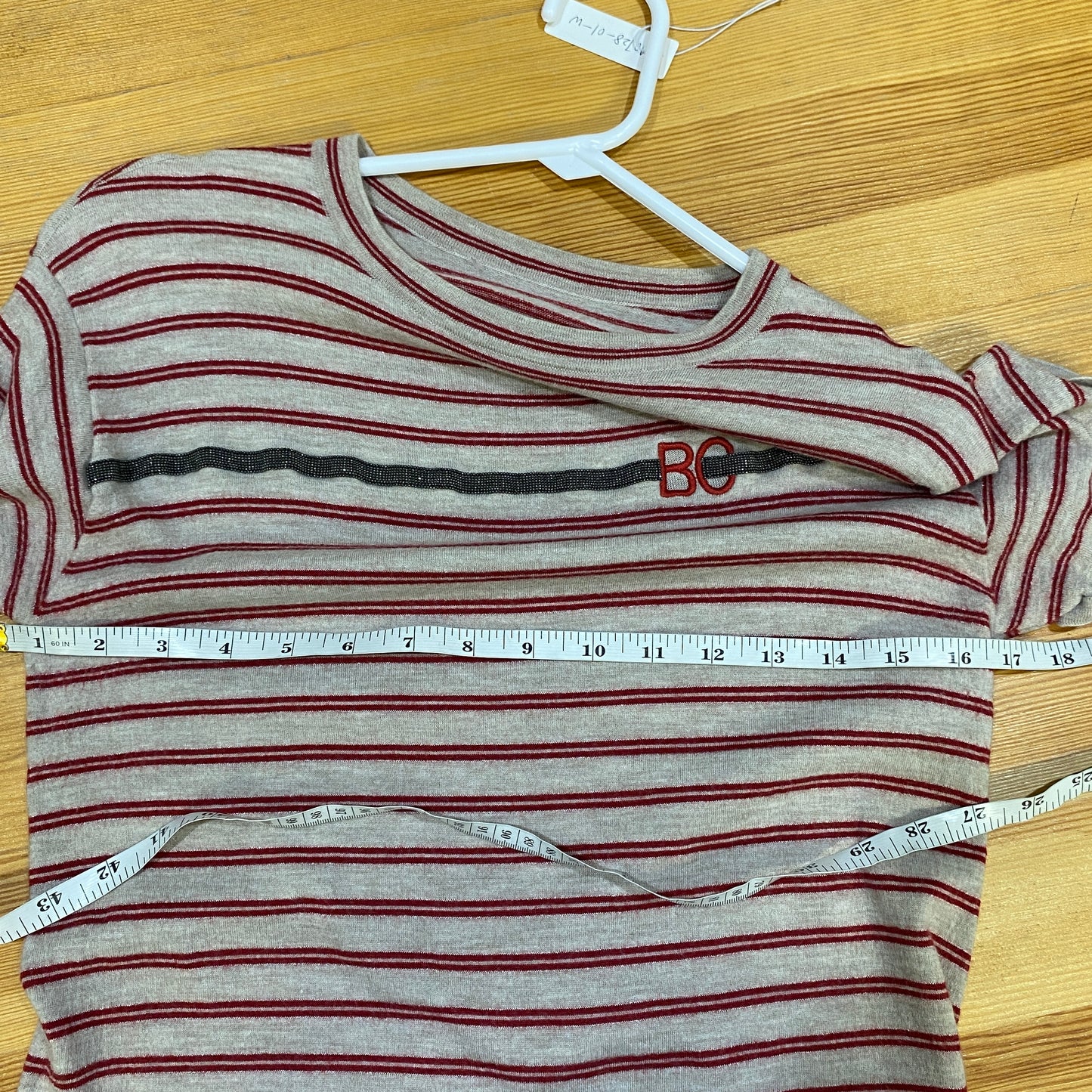 Brunello Cucinelli Grey Red Striped Short Sleeve Knit Top Size S