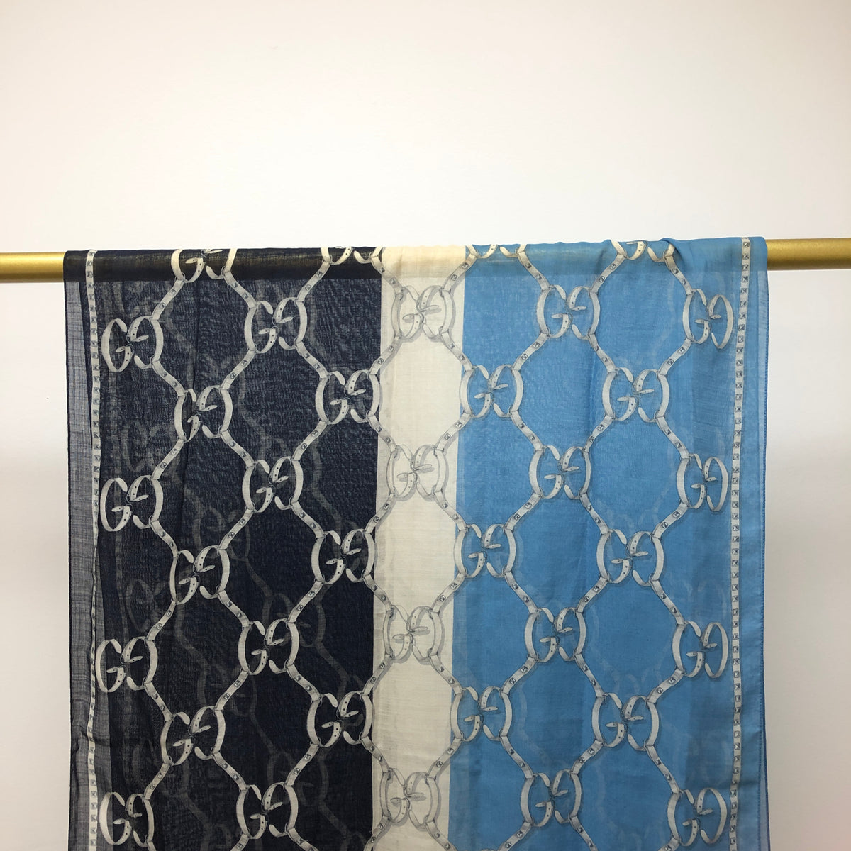 Gucci Blue & Navy Blue GG Pattern Scarf 68*192 cm