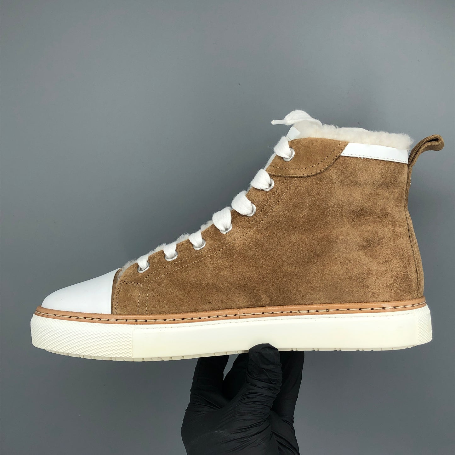 Hermes New Brown Suede Shearling Lined High Top Sneakers 38
