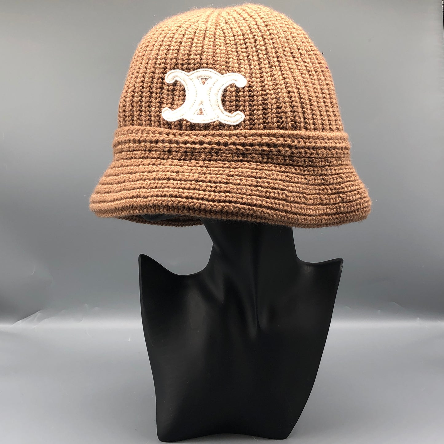Celine Tan Brown Triomphe Knit Bucket Hat