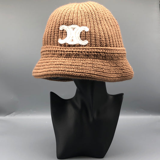 Celine Tan Brown Triomphe Knit Bucket Hat