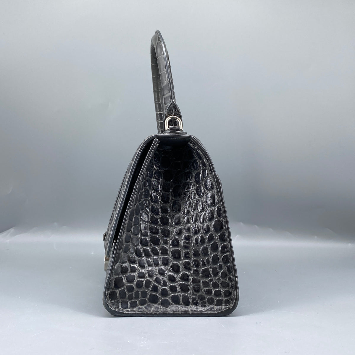 Balenciaga Dark Grey Croc Embossed Leather Hourglass Bag