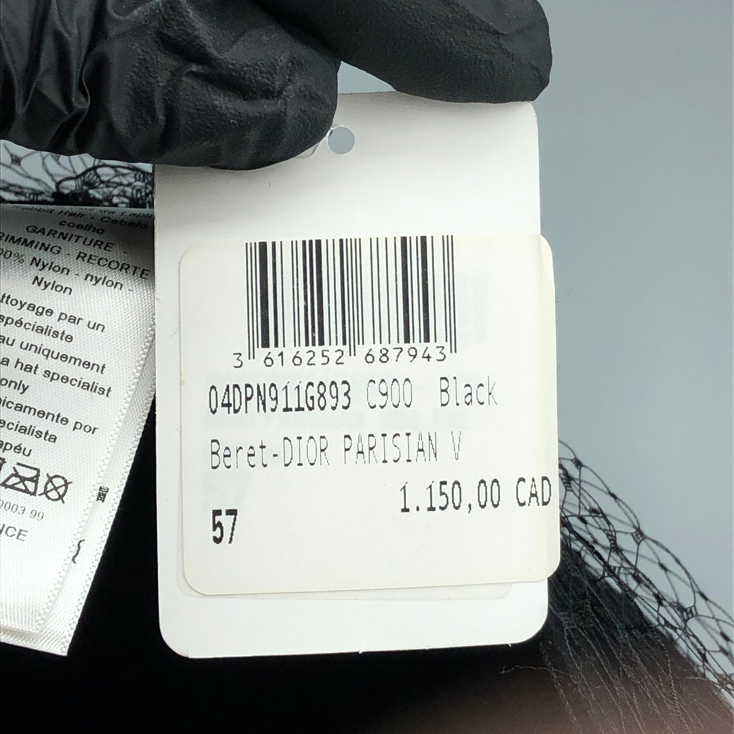 Christian Dior Black Beret Hat 57cm