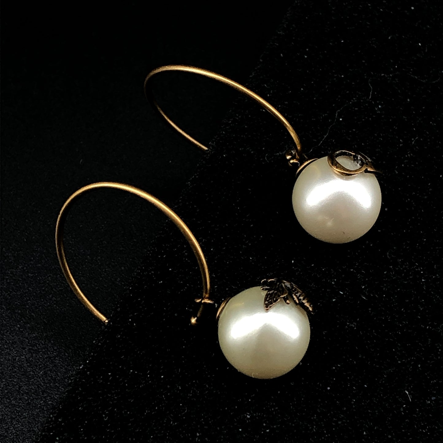 Christian Dior Gold Metal CD Logo Pearl Hoop Earrings